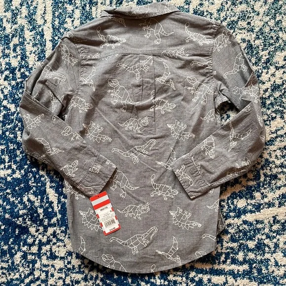 NWT Cat & Jack Grey Dino Button Down - Picture 7 of 8